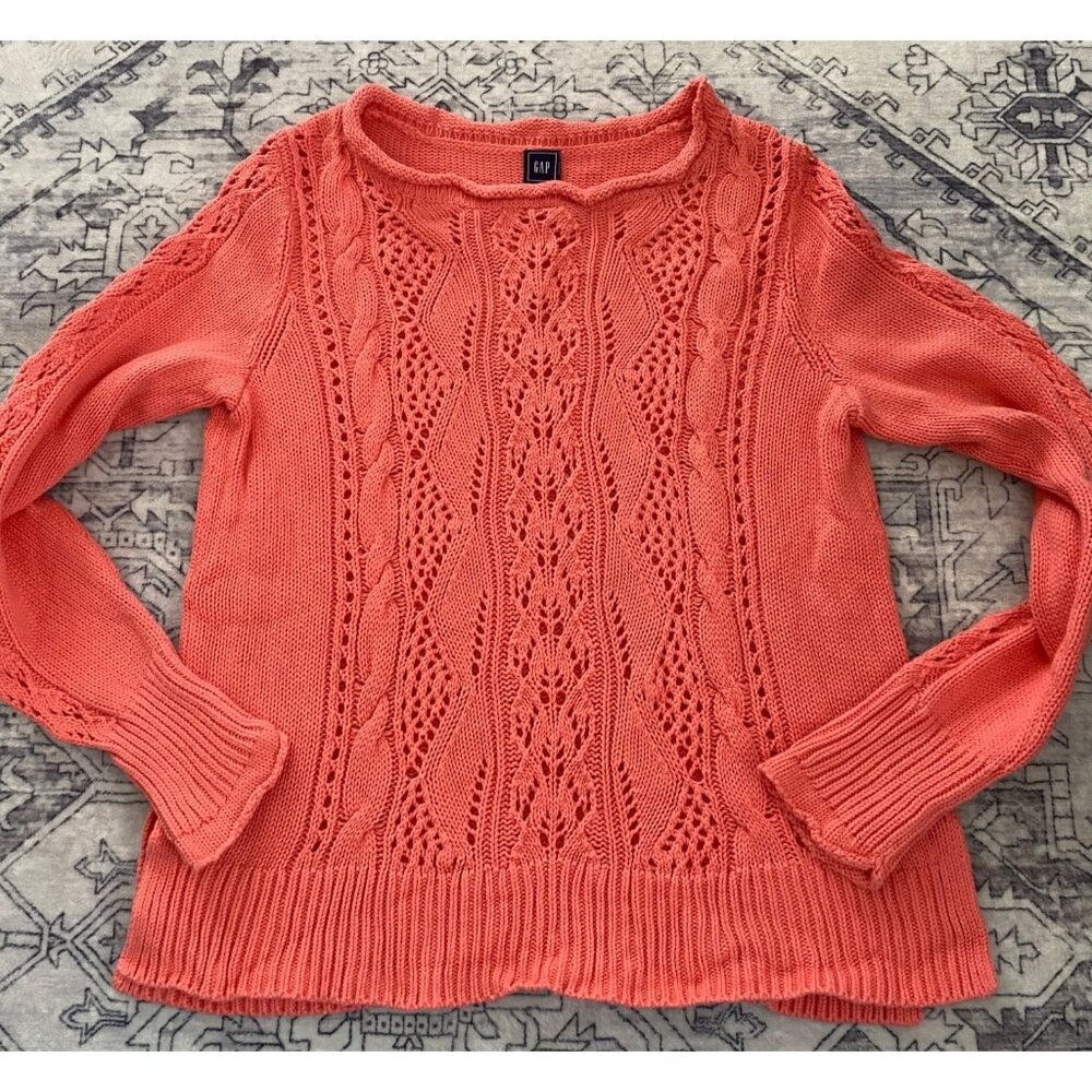 Womens‎ Pink Cable Knit Pullover Sweater Gap X-Large 100% Cotton Crochet Top
